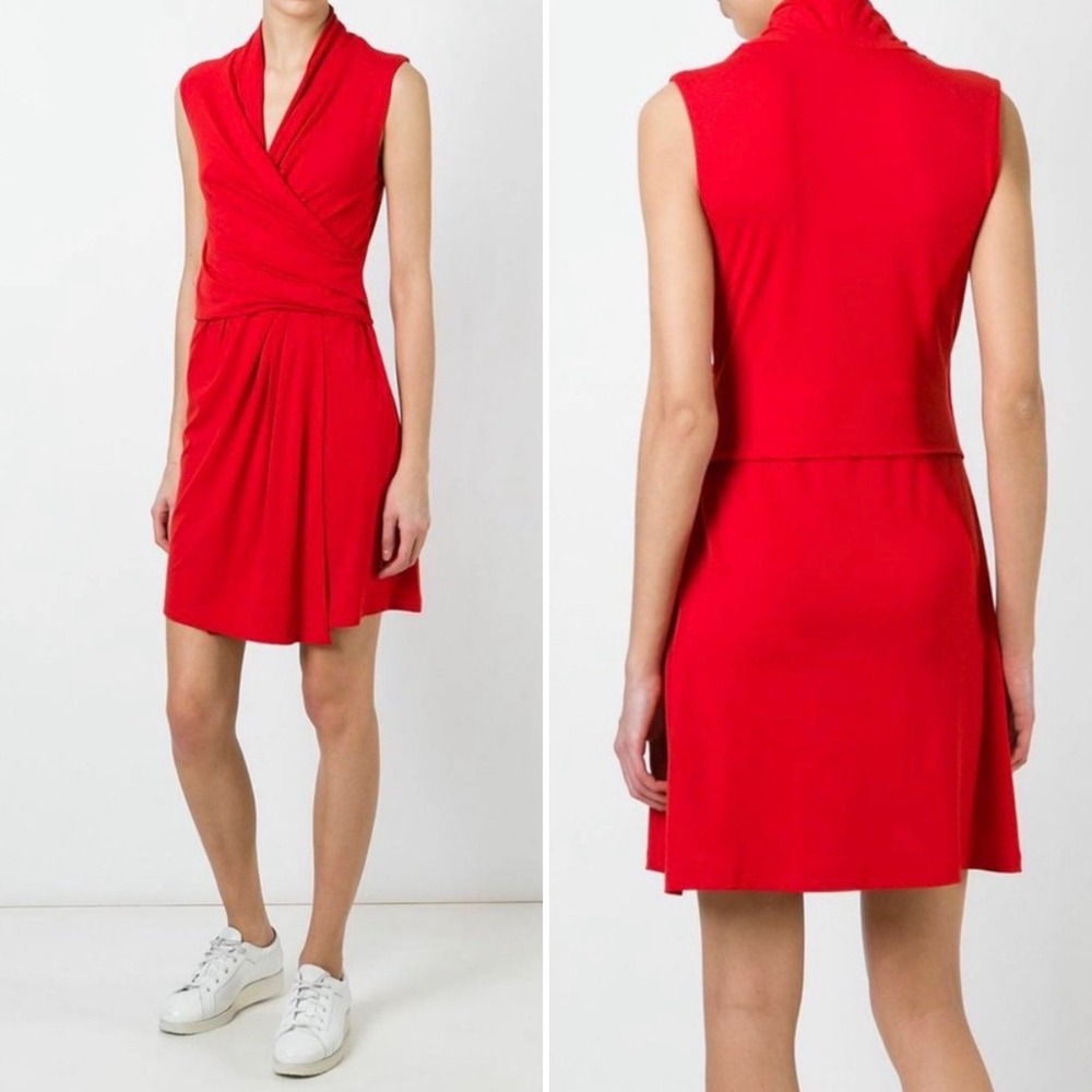 NWT CARVEN Paris Coquelicot Red Robe Courte Drapée V-Neck Dress Small Portugal